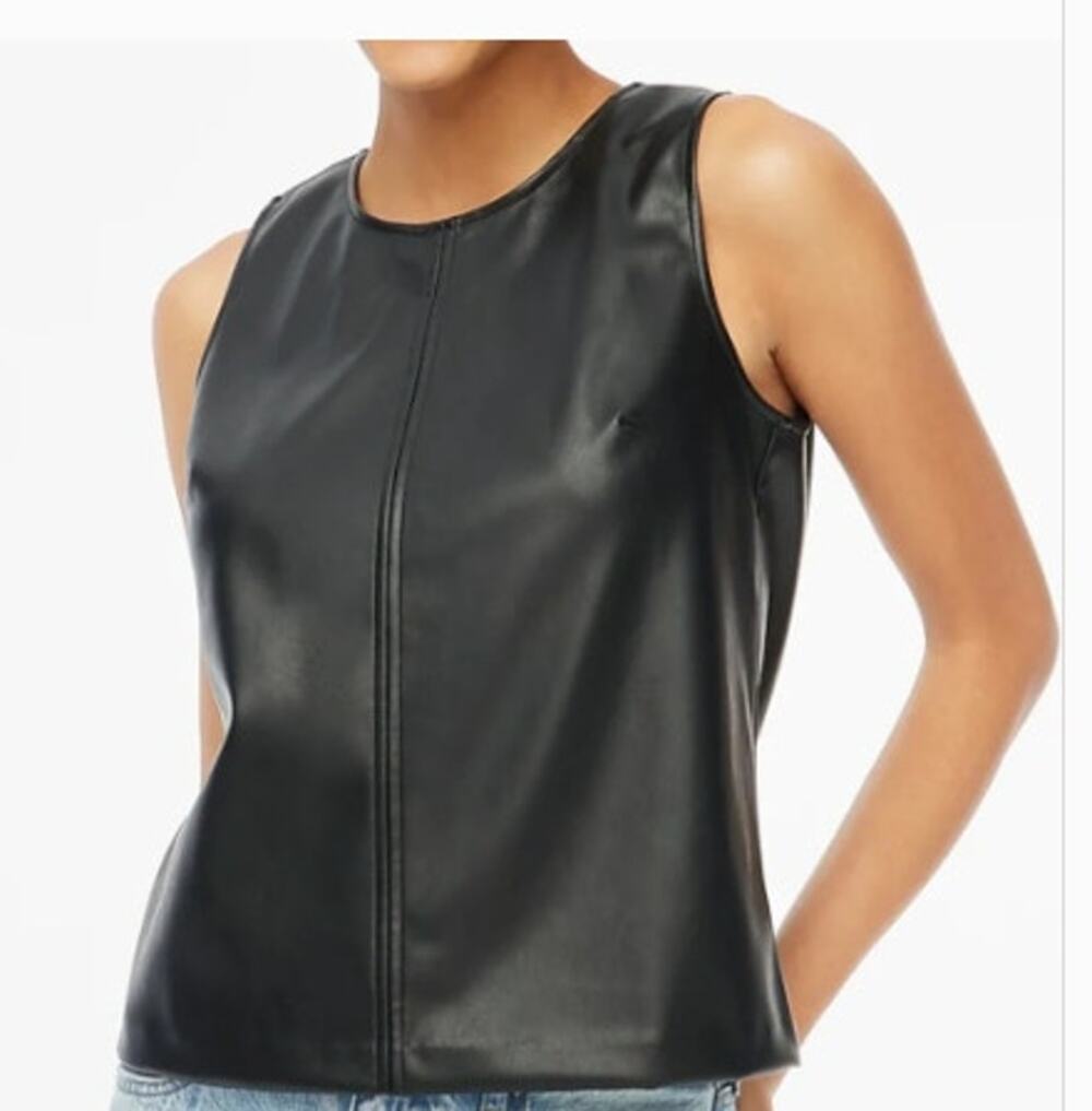 J. Crew Faux Leather Black‎ Sleeveless Top Size XL Cassic Timeless Closet Staple